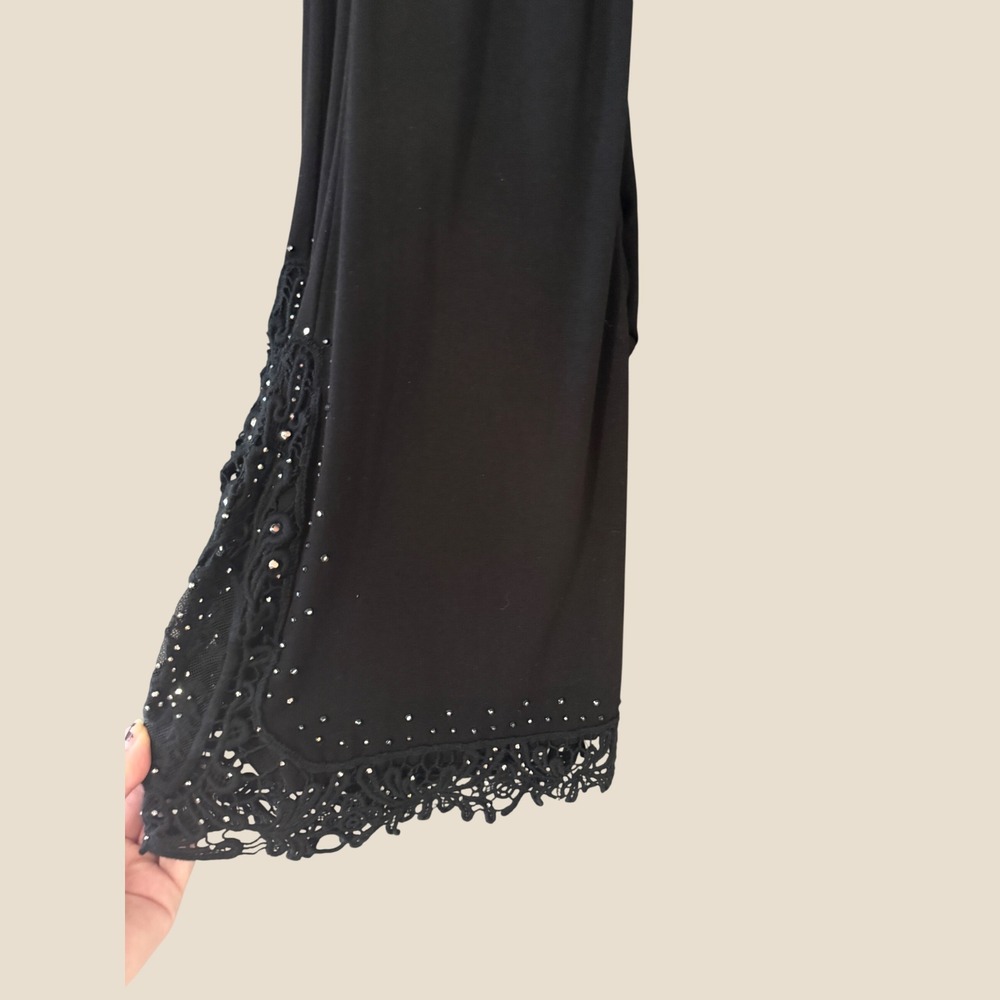 Vocal Black Flare Leg Pants Rhinestone Crochet Lace Bell Bottoms L Whimsigoth
